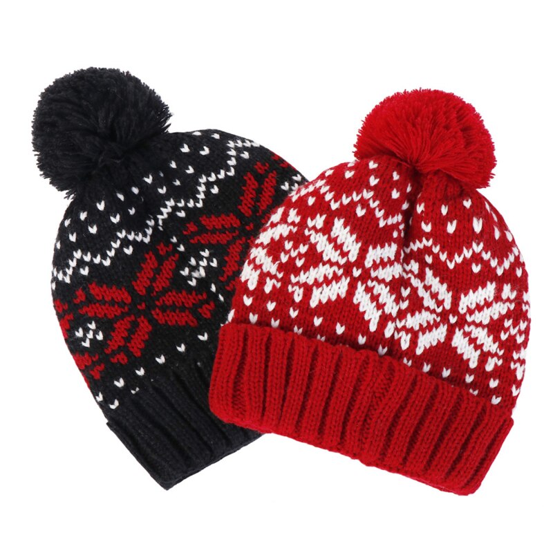Gorro con pompón de copo de nieve para hombre y mujer, gorro grueso de punto cálido de invierno coreano, de San Valentín, novedad