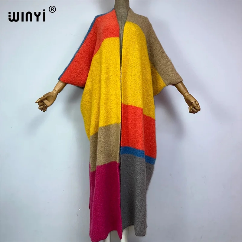 WINYI inverno donna moda stampa pelliccia di lusso cappotto neutro sciolto spesso confortevole caldo cappotto femminile sopra poncho lungo piumino: nero