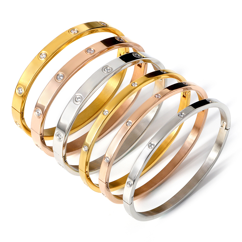 Rvs Kristallen Armbanden Armbanden Voor Vrouwen Mode Rose Goud Kleur Open Manchet Armbanden Klassieke Sieraden