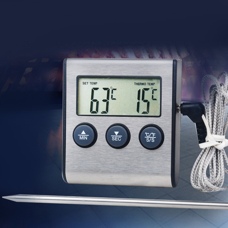1 st Keuken voedsel thermometer Digitale Probe Oven & Vlees Thermometer Timer voor BBQ Grill Vlees Voedsel Koken