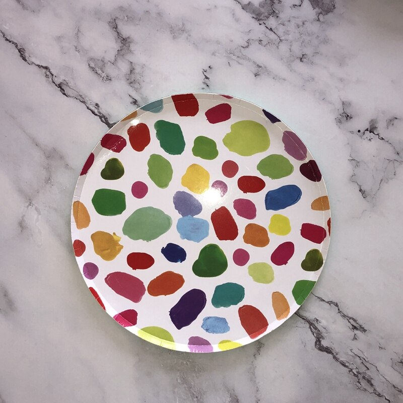 2 Sets Party Paper Plate Color Graffiti Disc Disposable Tableware Children's Birthday Party Cake Plate Plate (18cm+23CM)