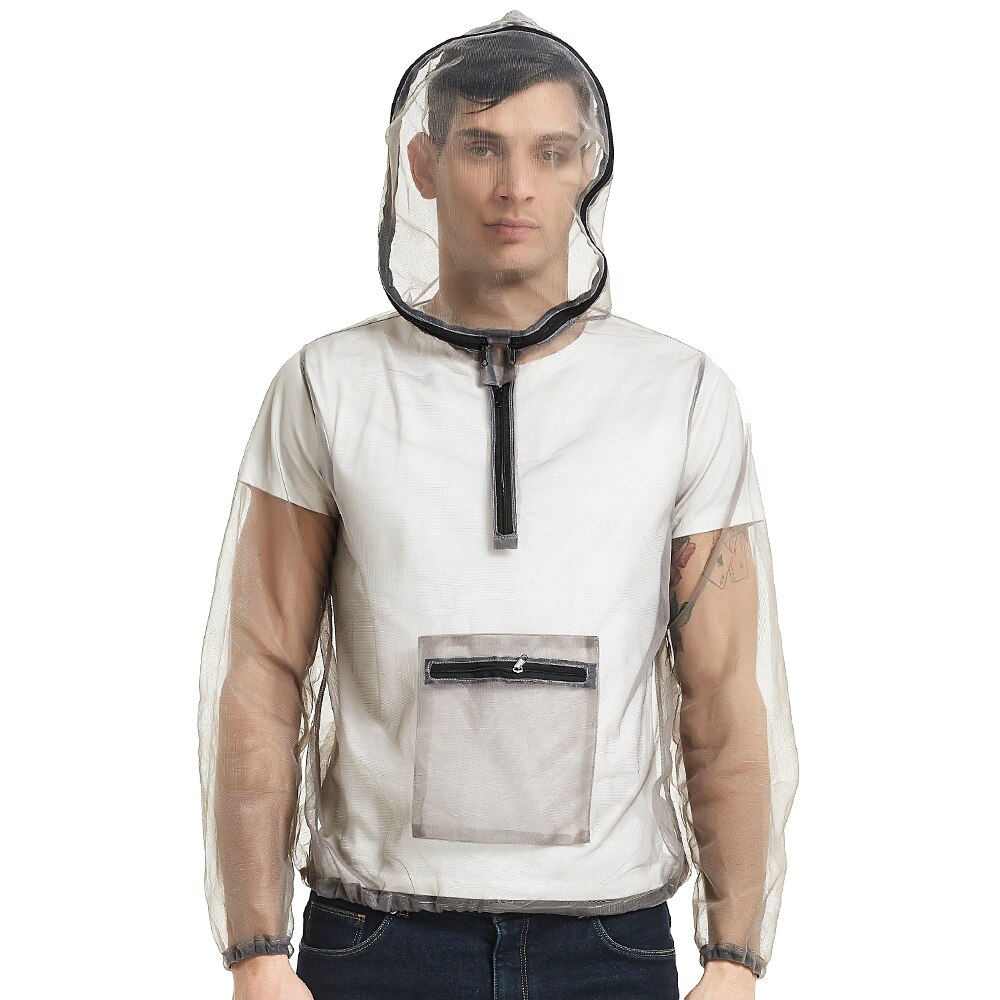 Outdoor Ultralight Mesh Hooded Bug Jacket Anti-mosquito See Through Protective Mesh Shirt Insect Shield for Camping Fishing