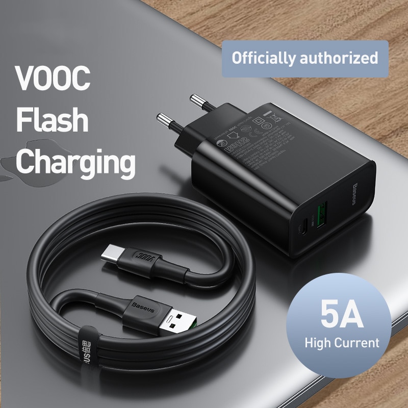 Baseus 30W Usb Charger Ondersteuning Vooc Flash Opladen QC3.0 Pd 3.0 Fast Charger Met 5A Type C Naar Usb kabel ForR17 Pro Forxiaomi