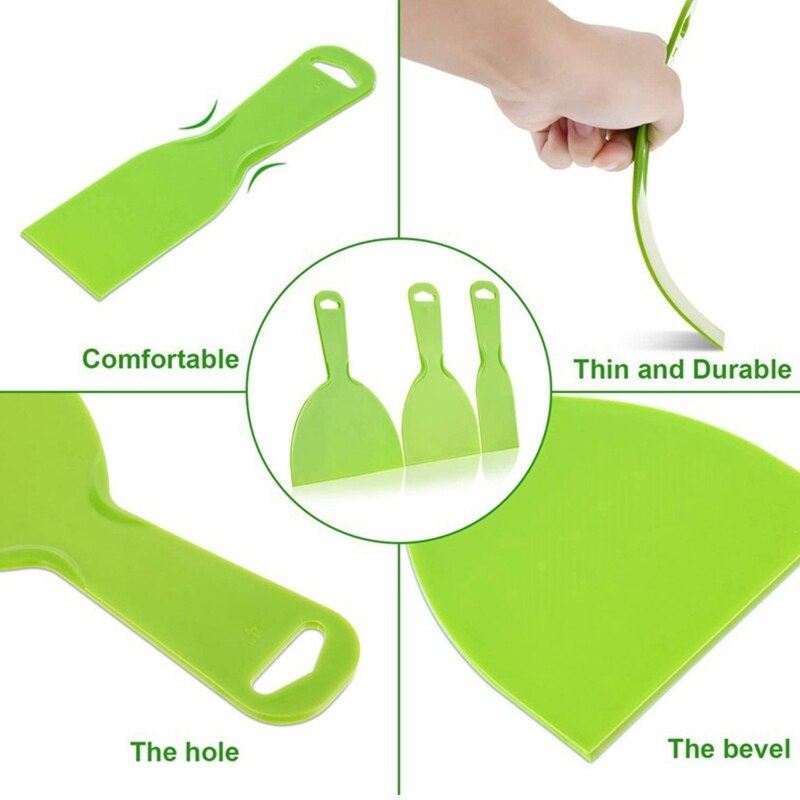 3 Pcs/Set Putty Knife Durable Plastic Scraper Construction Tools Comfortable Handle for Car Ice Scraper Window Wallpaper