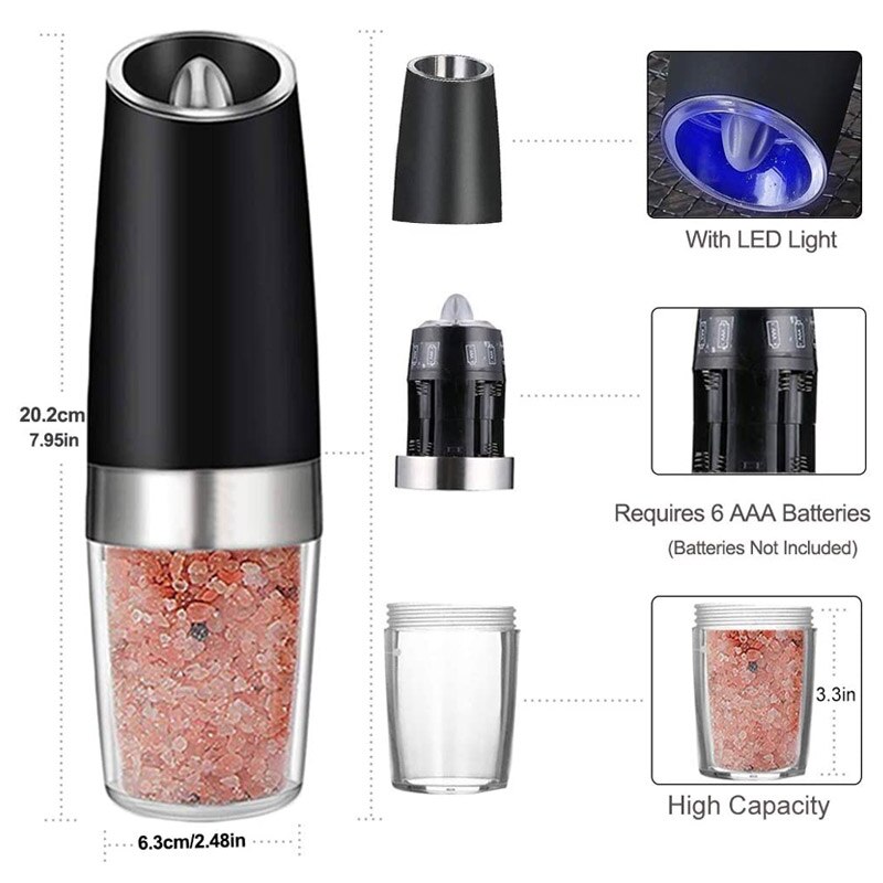 Pepermolen zout- en peperstrooiers peper zwaartekracht elektrische zoutmolen molen op batterijen met instelbare grofheid