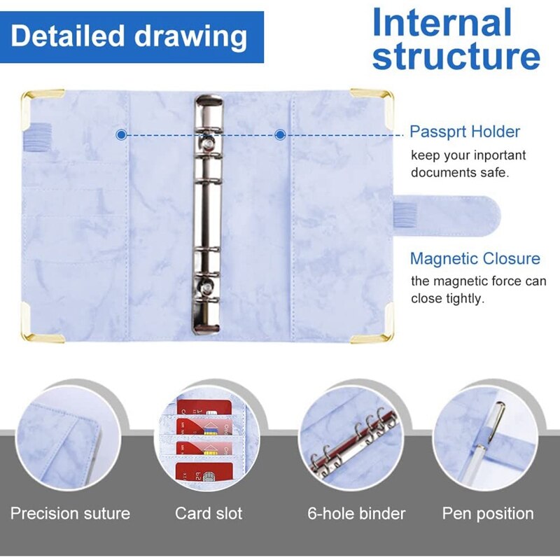 A6 Binder Notebook,6-Ring Refillable Binder Cover,with Clear Binder Envelopes,Expense Budget Sheets and Label Stickers