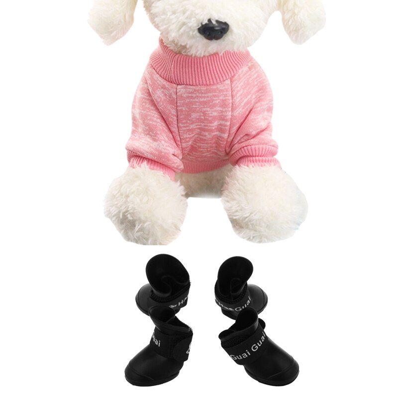 2 Set Huisdier Accessoires: 1 Set Winter Warm Hond Kleding Puppy Kat Jas Zachte Trui Kleding S Roze &amp; 1 Set Zwart S, rubber Hond Wat