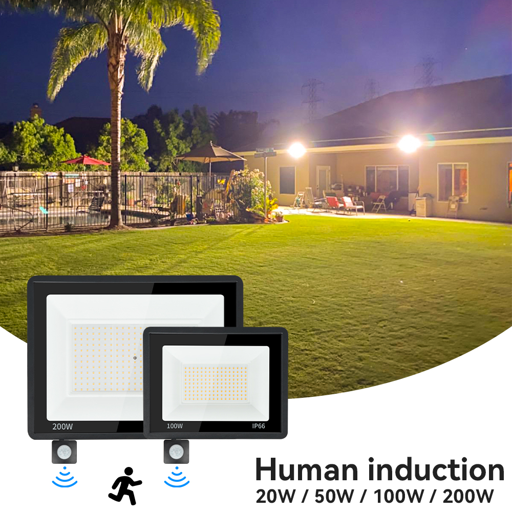 200W LED PIR Motion sensor floodlight Outdoor wall light White light IP66 waterproof Suitable for building facade Parking lot