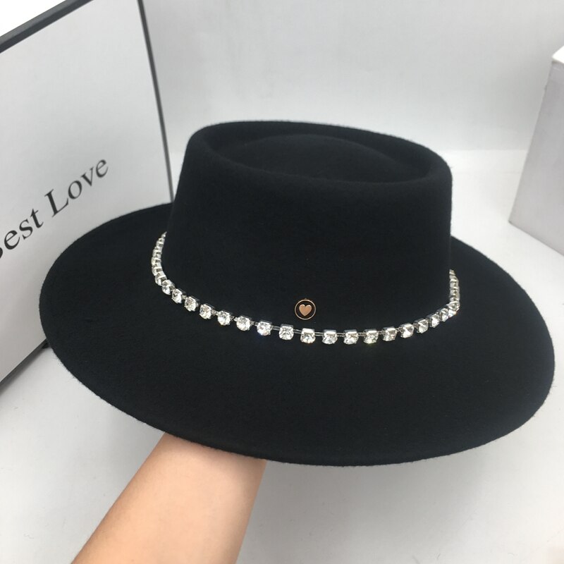 Vinter hvit ullfilt damelue britisk socialite edition svarte dameluer tide bore fedora