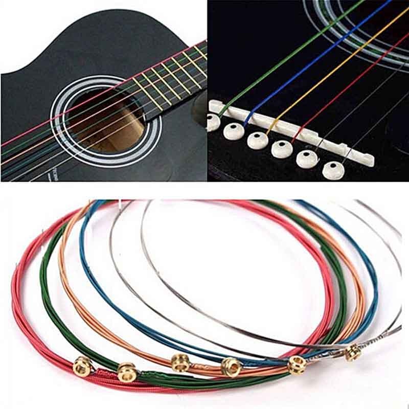 6Stck Akustische Gitarre Saiten Regenbogen Bunte Gitarre Saiten E-A für Akustische Volk-gitarre Klassische Gitarre Edelstahl Saiten