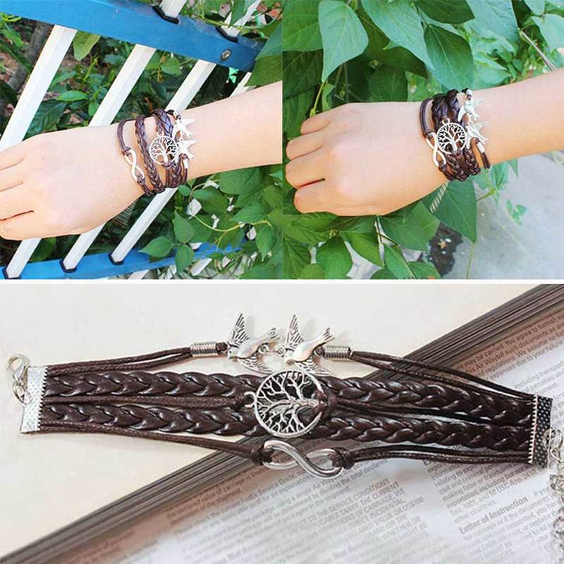 Christmas Tree Bird Multi-layer Bracelet Retro Hand-woven Bracelets for Men Trendy Rope Chain Bangle Bracelet Jewelry