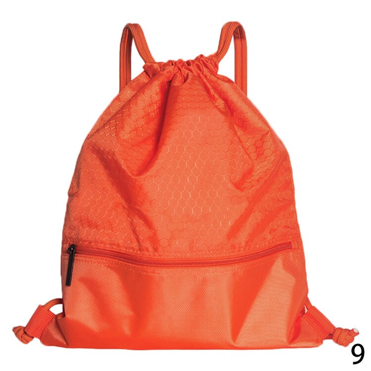 Portable Men Women Drawstring Backpack Large Capacity Travel Bags Kids Girls Nylon Shoulders Bag with Zipper: Orange