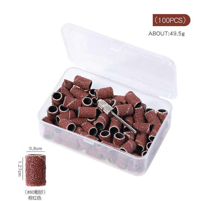 100Pcs 80/120/180 Sand-Degree Sand Circle, Brown/White/Black Nail Drill Sand Circle With 1Pc Bearing: Brown-80Sand