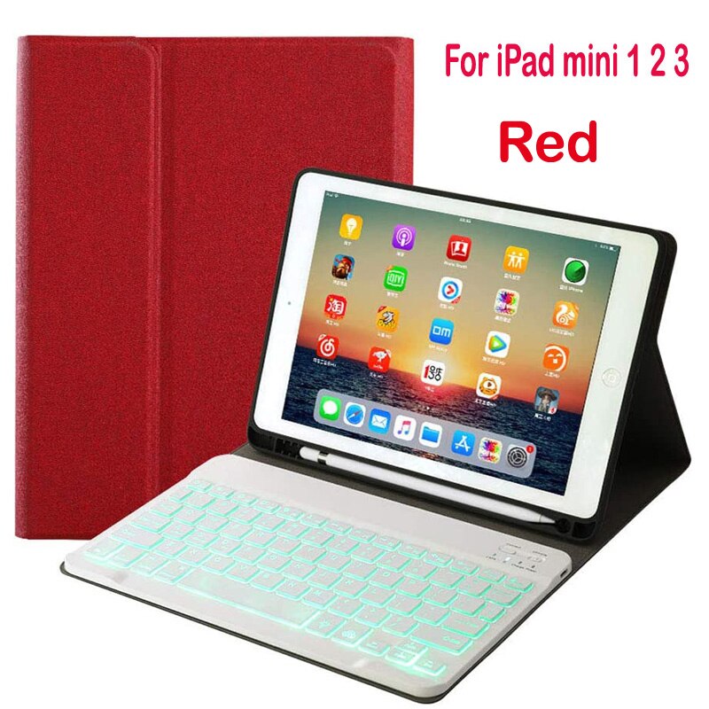 Voor Ipad Mini 1 2 3 Backlit Draadloze Bluetooth Keyboard Case Voor Apple Ipad Mini 4 5 Cover: For mini 1 2 3 red