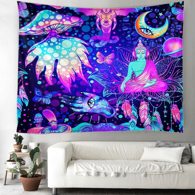 India Mandala Tapestry purple mushroom Wall Hanging Boho Decor Wall Cloth Tapestries Psychedelic Hippie Mandala Wall Carpet
