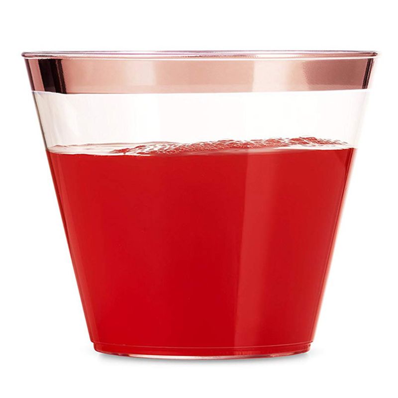 100 Gold Plastic Cups 9 Oz Clear Old Fashioned Tumblers Gold Rimmed Cups