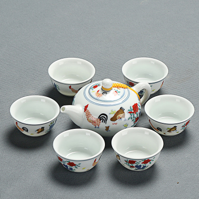 Juego de té chino de gallo arcaístico, tetera, juego de tazas, artículos de té para el hogar, juego de Ceremonia de té, juego de té de porcelana: Teapot 7pcs Set