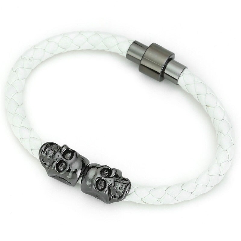 Magnet Punk Leder Kette Armbinde Zwei Schädel Charme Armbinde Armreifen Schmuck Für Männer Frauen