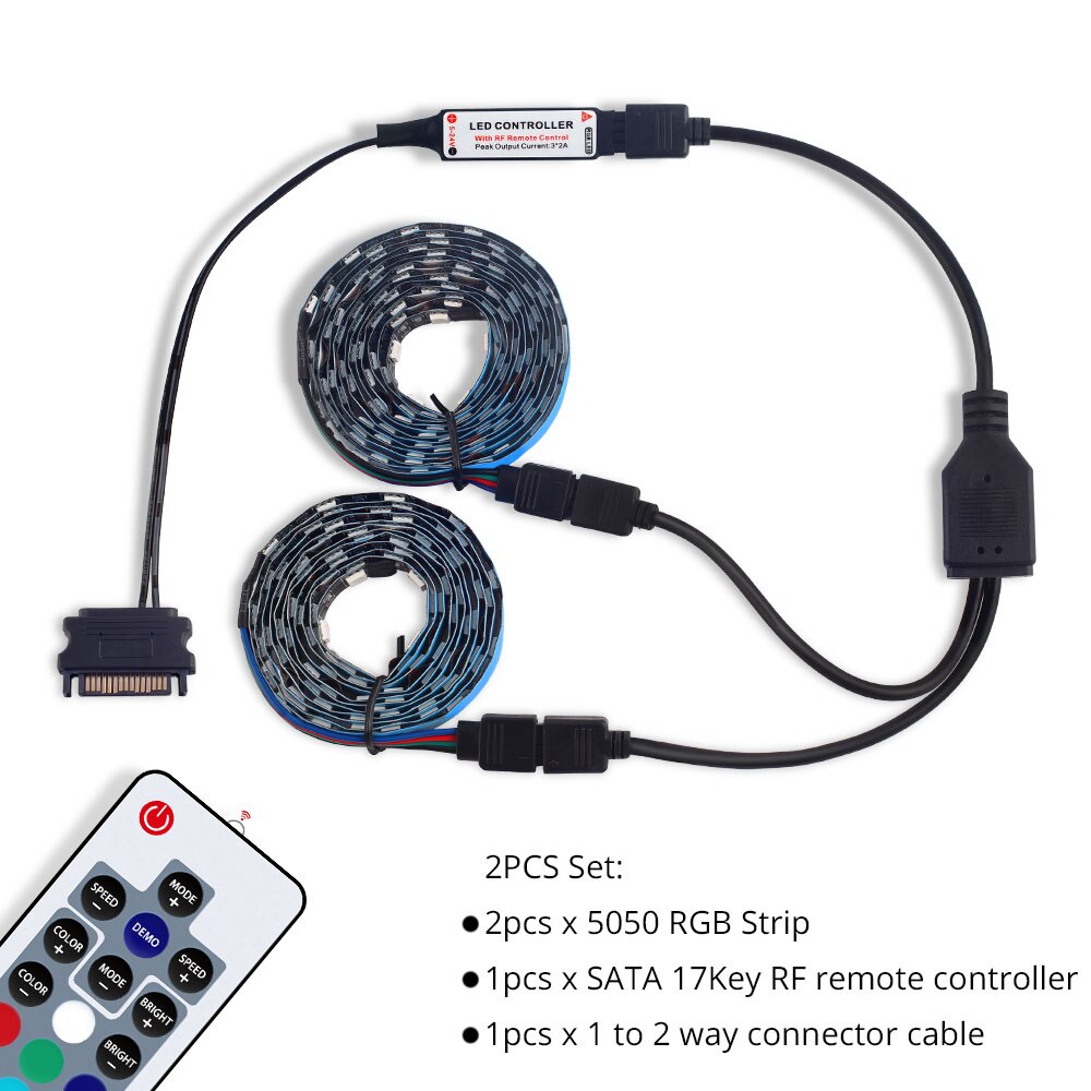 DC 12V RGB 5050 LED Strip Voor Led PC Case Computer SATA rgb Lint Tape 1M 2 M, 17Key RF SATA LED Controller Flexibele Strip Licht