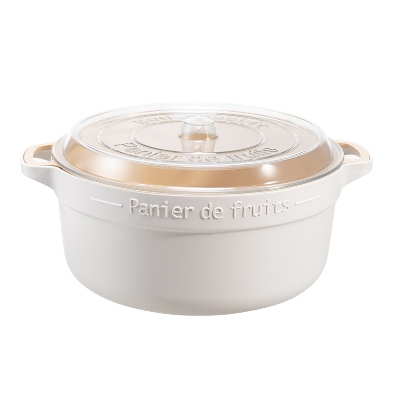 Cesta de drenaje de doble capa con cubierta, cuenco de limpieza de frutas y verduras, cesta de almacenamiento de frutas, cocina para lavar frutas: White round