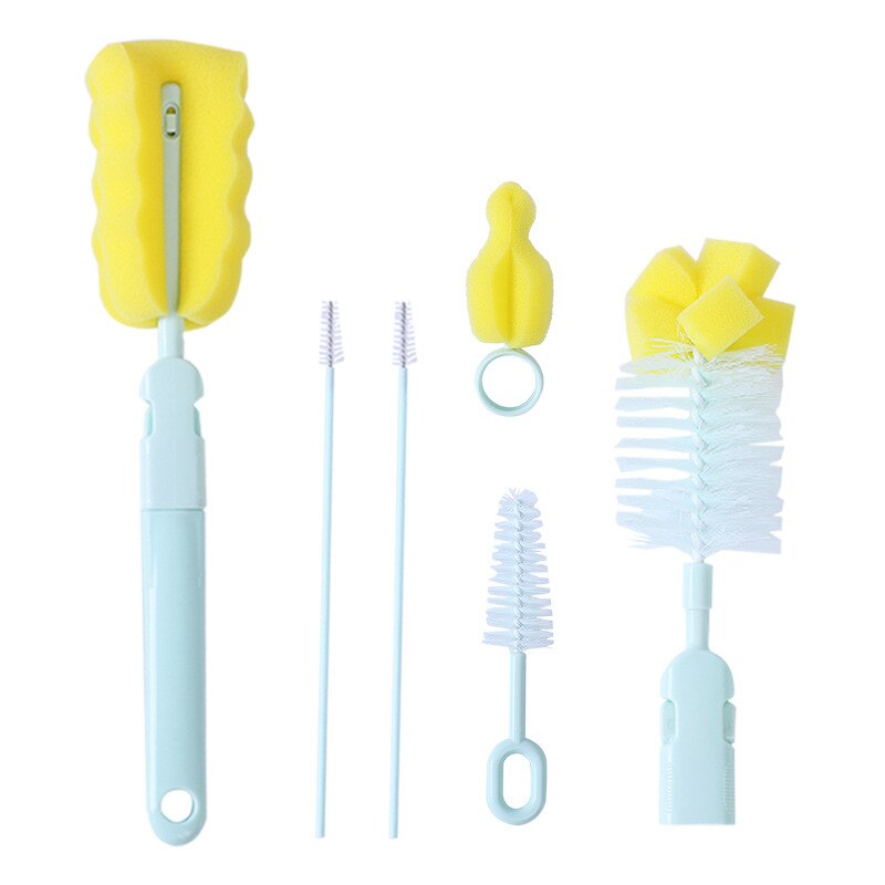 6pcs/set Baby Kitten Water Milk Bottle Brushes 360 Degree Spong Cleaner + Pacifier Brush + Straw Brush