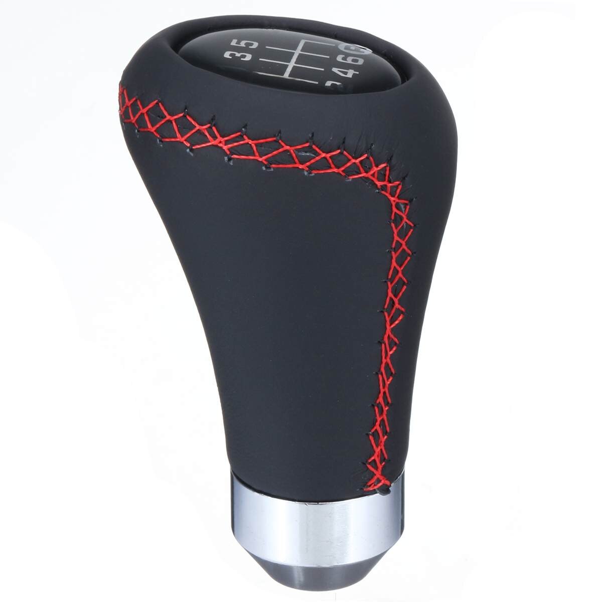 Universal Car Gear Shift Knob Head 6 Speed Manual Shifter Lever Stick Red Black Stitche PU Leather: Red