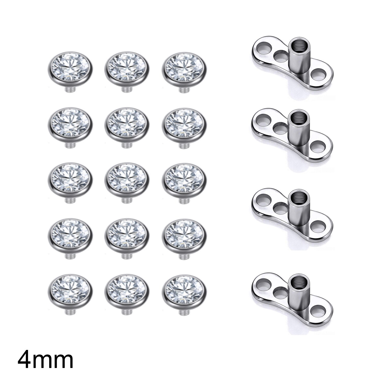 ZS 1 Set 2.5/3/4MM CZ Crystal Micro Dermal Piercing Men Women Stainless Steel Dermal Anchor Surface Piercings Opal Skin Diver: Blue