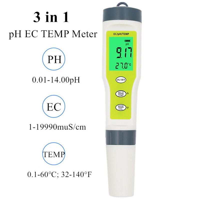 4 in 1 ph/ tds/ec/temp mätare vattentät ph-mätare vatten ph-testare för pooler, dricksvatten, akvarier 40%  off: I
