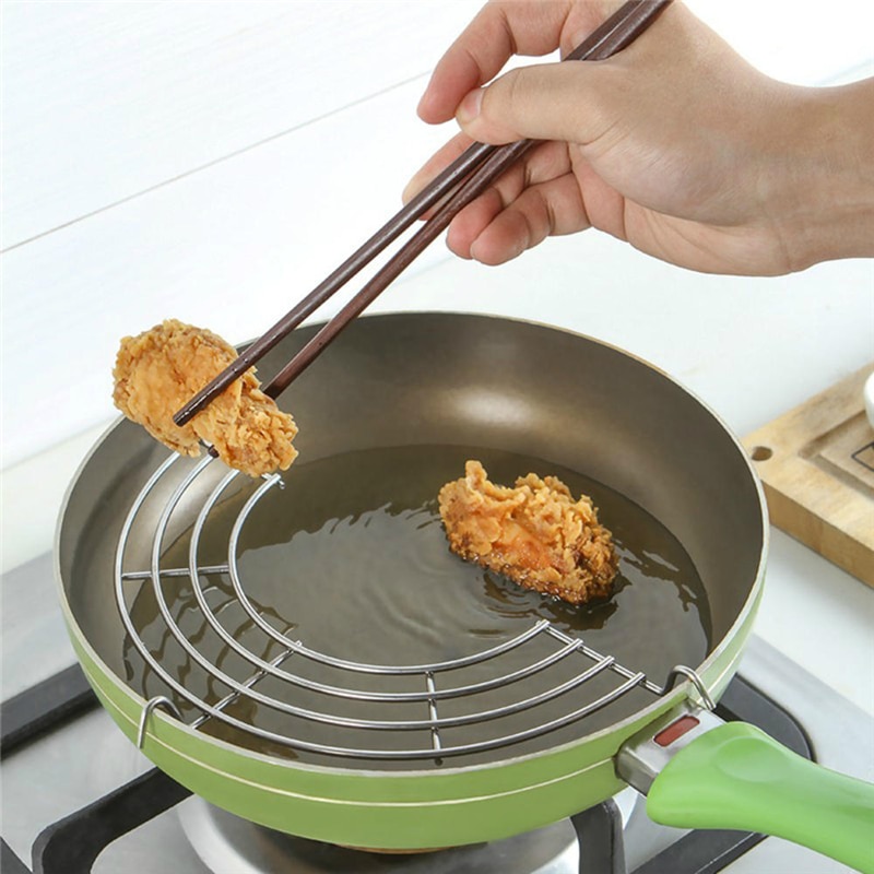 Escurridor de aceite semicircular de acero inoxidable, soporte para filtro de aceite de cocina, para freír patatas fritas, pollo frito, pierna, albóndigas