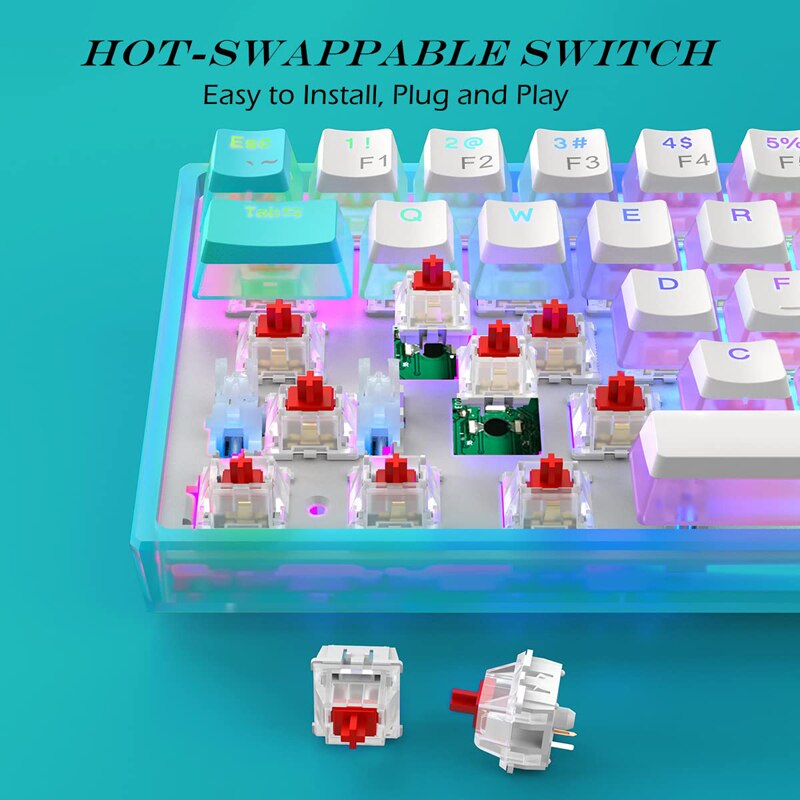 2022 Womier WK61 Ultra-Slim Gaming Mechanical Keyboard Swappable RGB 60% RGB Pudding Keycap Red Switch Crystalline Base
