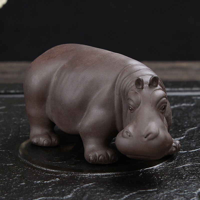 Tea Pet Purple Clay Animal Figurines Household Office Tea Accessories Hippopotamus Decoration Toy