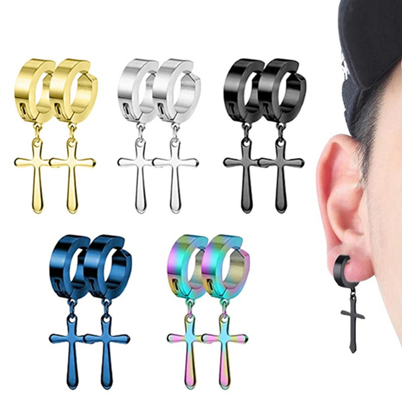 Pendientes con forma de cruz para mujer y hombre, aretes con colgante de cadena cruzada, estilo Punk, Hip Hop, Harajuku