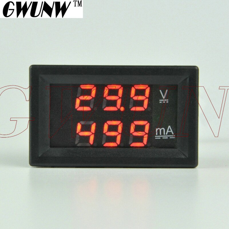 GWUNW BY32A 0-500V 0-999mA(1A) DC Digital Voltage Ammeter Current Tester Meter Voltmeter Dual Display Red Blue green LED: red and red