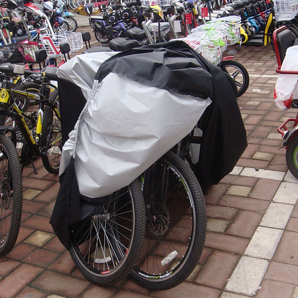 Wasserdicht Bike Abdeckung Doppel 2 Fahrrad Zyklus Roller Regen und Staub Beständig UV Schutz für Bikes (Silber und Schwarz, M, Zwei Bik