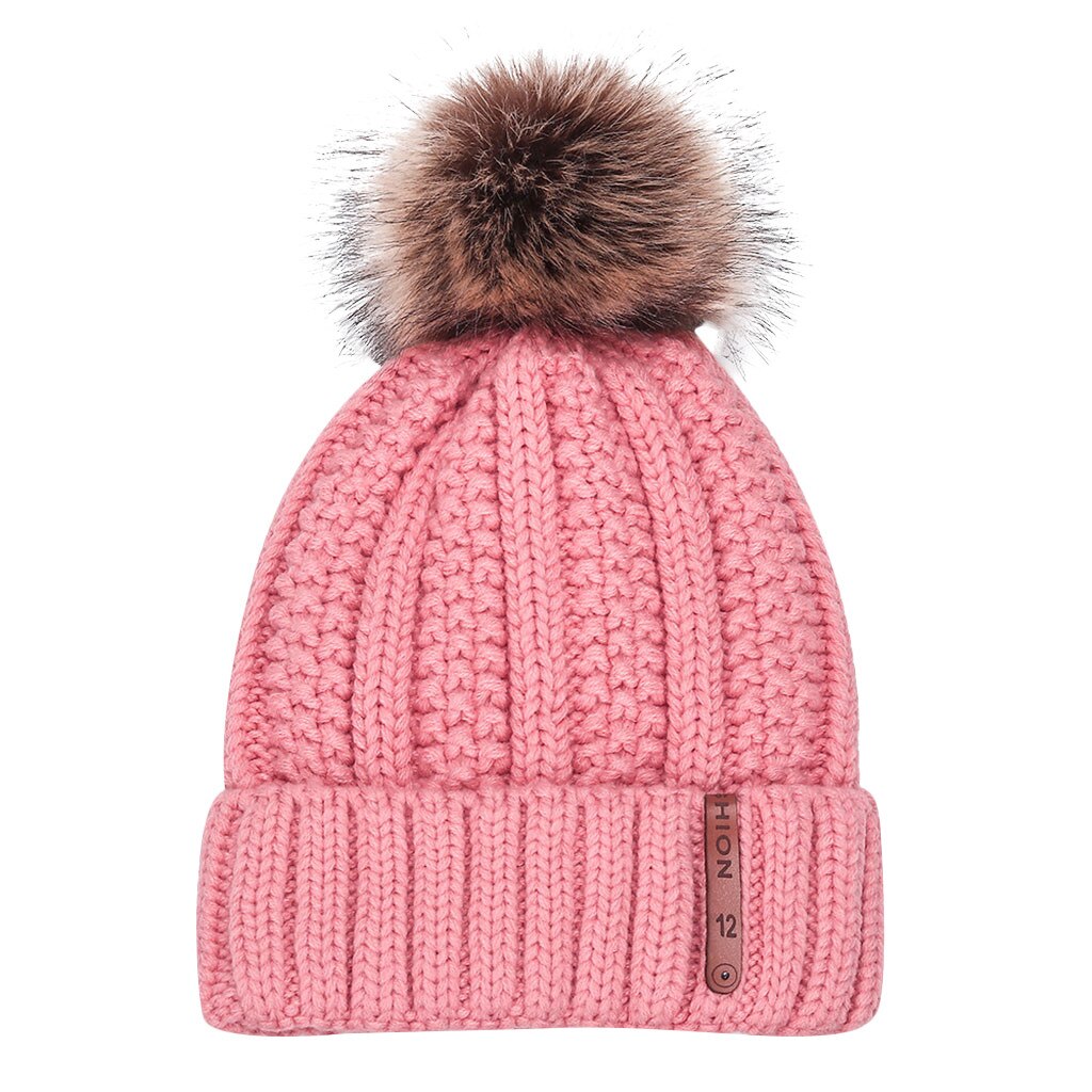 Vinterhatte til kvinder dame varme solide tykke uldhue stribestrikkede vindtætte kasketter til kvinder  z0122: Lyserød