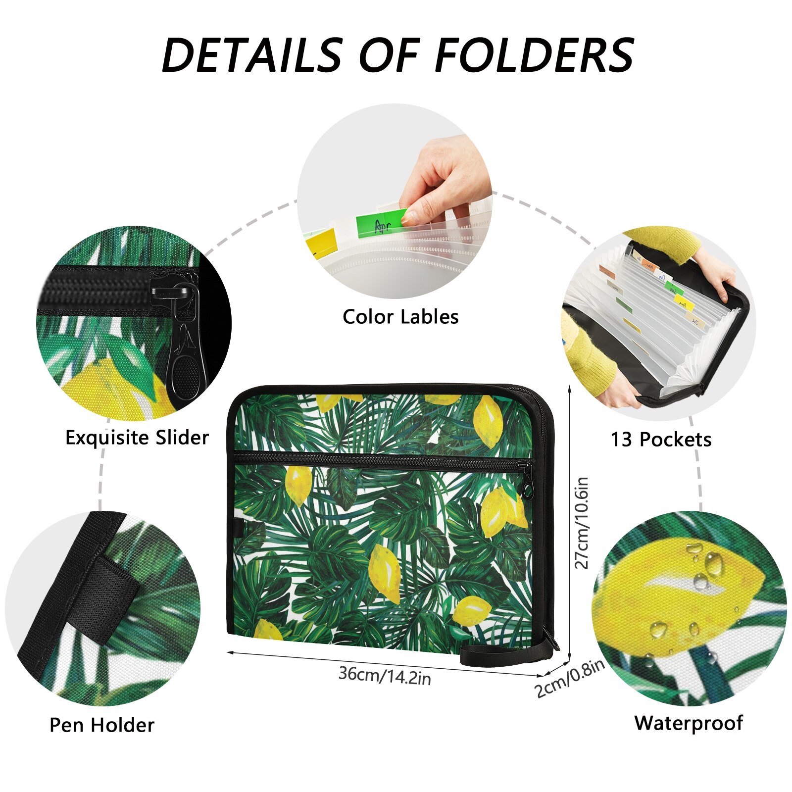 A4 File Folder Document Bag Tropical Palm Leaf Print Receipt File Expanding Wallet Bill Folder Invoice Organizer Office Supplies