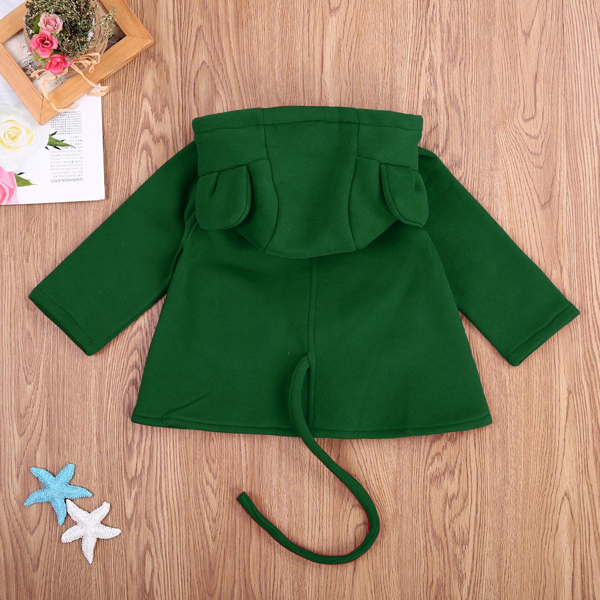 Focusnorm 1-6Y Baby Meisjes Winter Leuke Outwears Lange Mouw Kapmantel Met Oren Solid Single Breasted Warm Blends