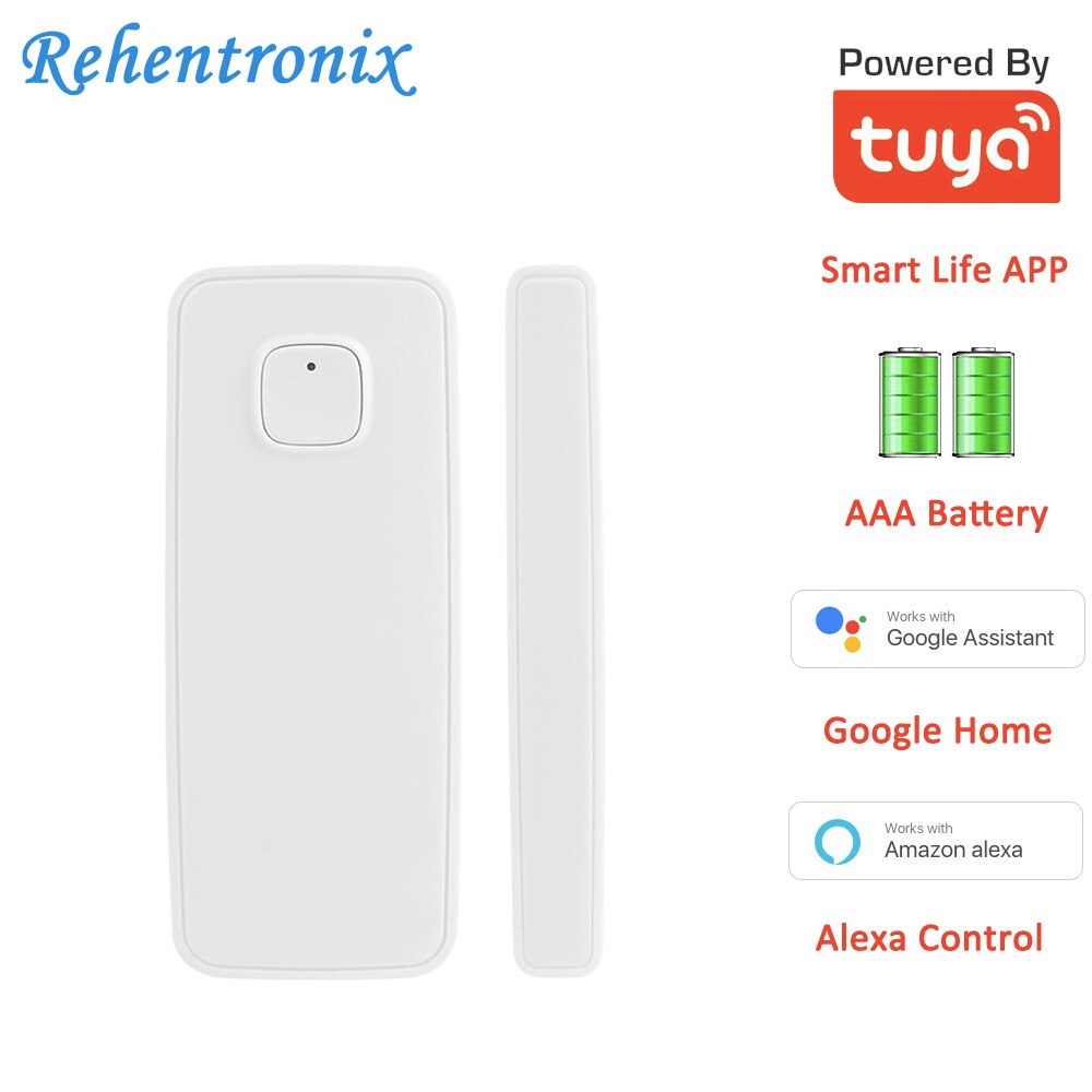 AAA Battery Powered Alexa Google Home Tuya Smart WiFi Door Window Contact Sensor Smart Life APP Alarm Sensor Notifications