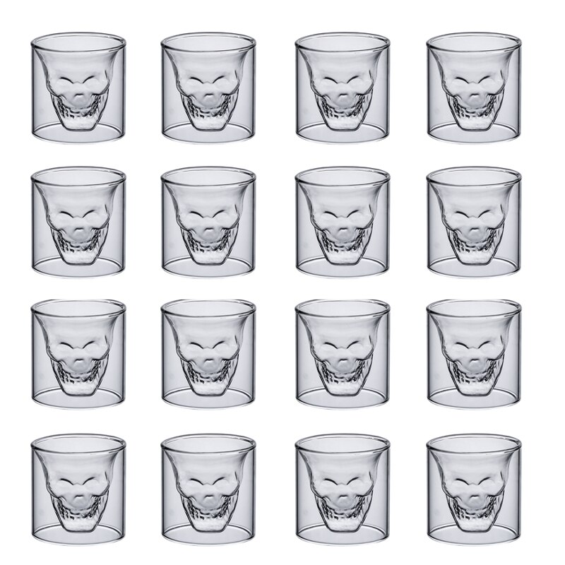 2-16 stuks schedelbekers 25ml dubbele transparante glazen bier whisky wodka wijn water champagne cocktail wijnglazen koffie melk mokken