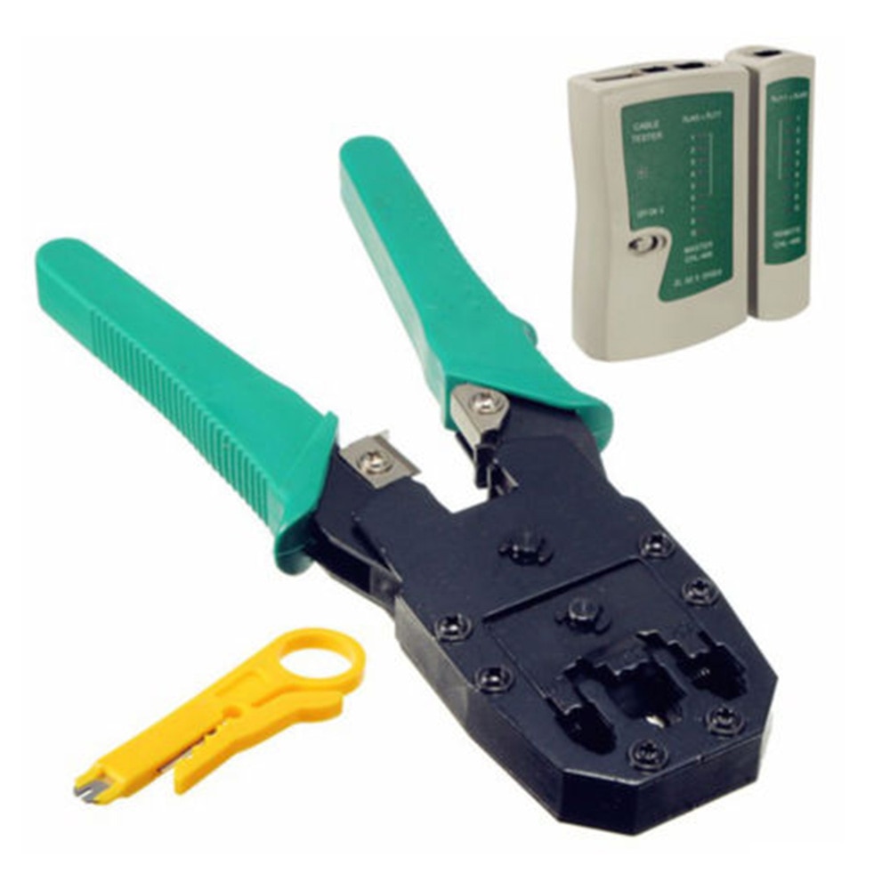 RJ45 RJ11 Crimper Lan Network Internet Cabling Crimp Cable Tester Hand Tools Kit Cable Tester Stripper Cutter 3 Way Crimper Tool