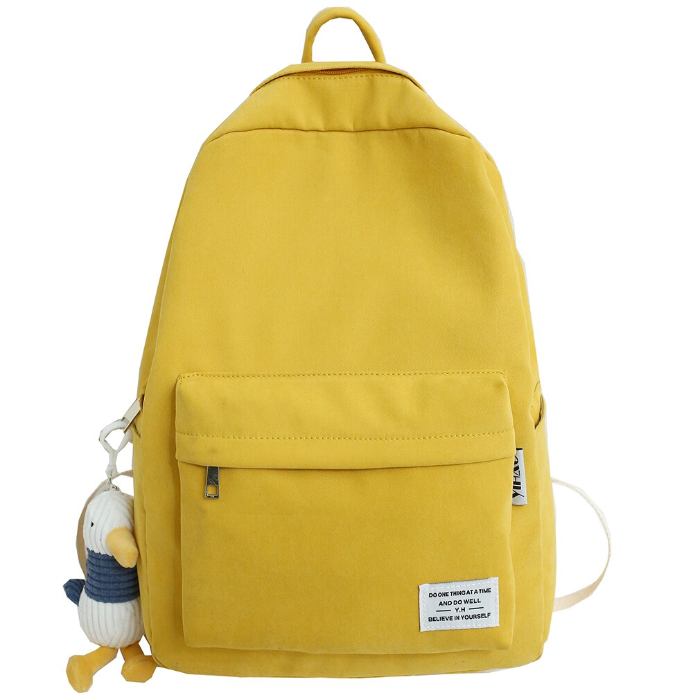 Girl Cotton Fabric Kawaii Backpack College Student Women School Bags Ladies Harajuku Cute Backpacks Female Book Bag: yellow / No Duck Pendant