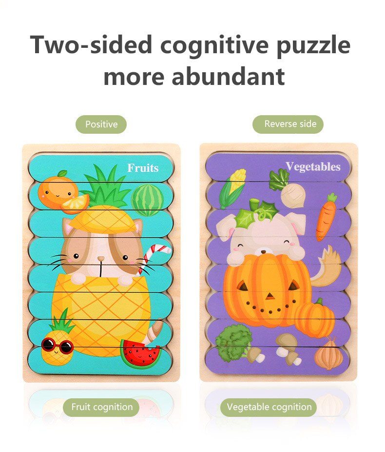 Kids Brain Wooden Toy Double-sided 3D Puzzle Strip Puzzle Telling Stories Stacking Jigsaw Montessori Toy for Children