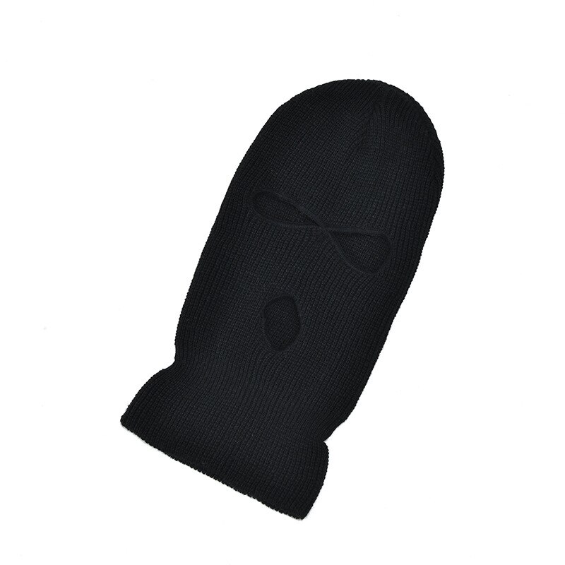 Ski Masker Gebreide Gezicht Cover Winter Volgelaatsmasker Voor Winter Outdoor Sport Winter Drie 3 Gat Bivakmuts gebreide Muts: Black