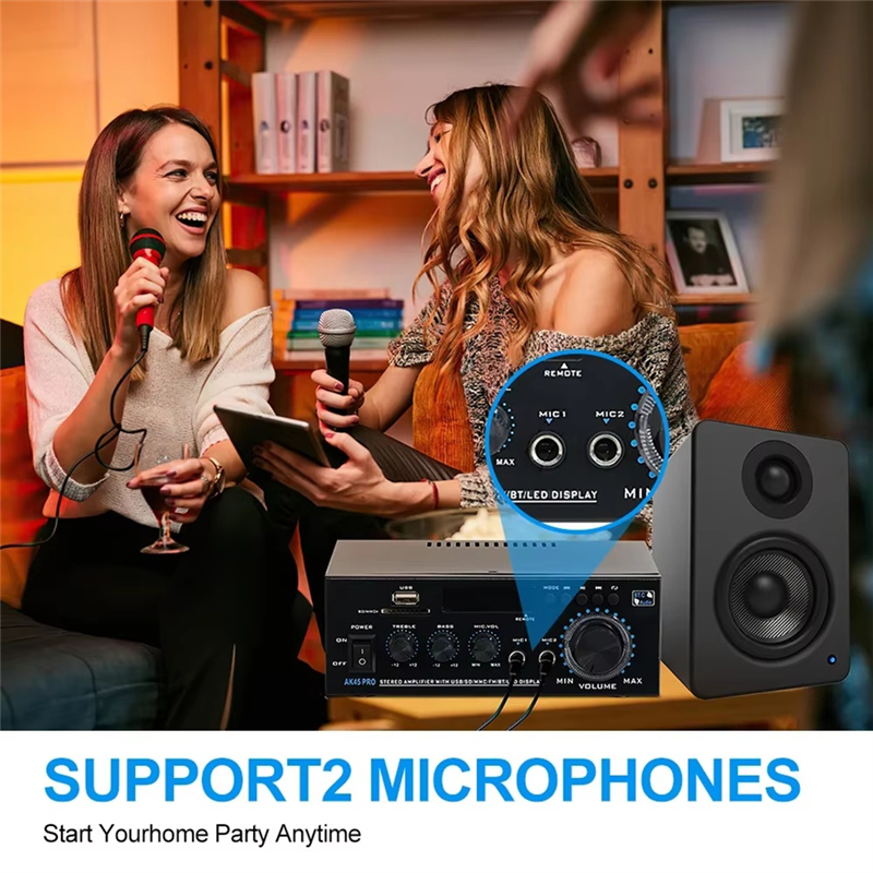 Wzmacniacz Cyfrowy AK45 Pro - 2.0 Kanały Audio Kino Domowe - Dźwięk Hi-Fi Bluetooth - Wtyczka UE