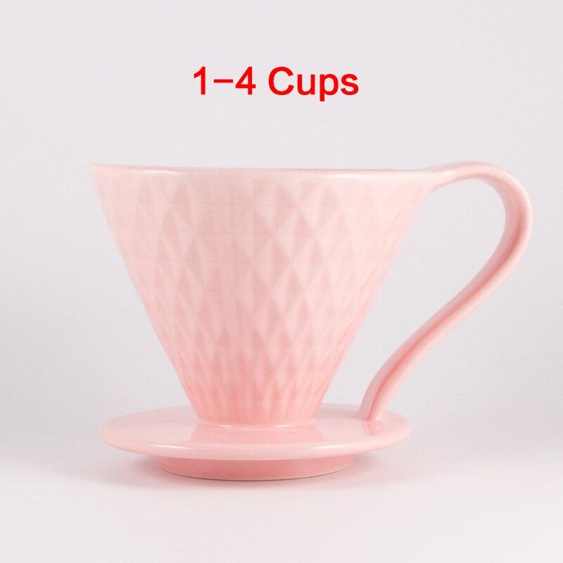 Ceramic Coffee Filters Coffee Drip Filter Cup Diamond shape Permanent Pour Over Coffee Maker with Separate Stand: Pink 1-4Cup