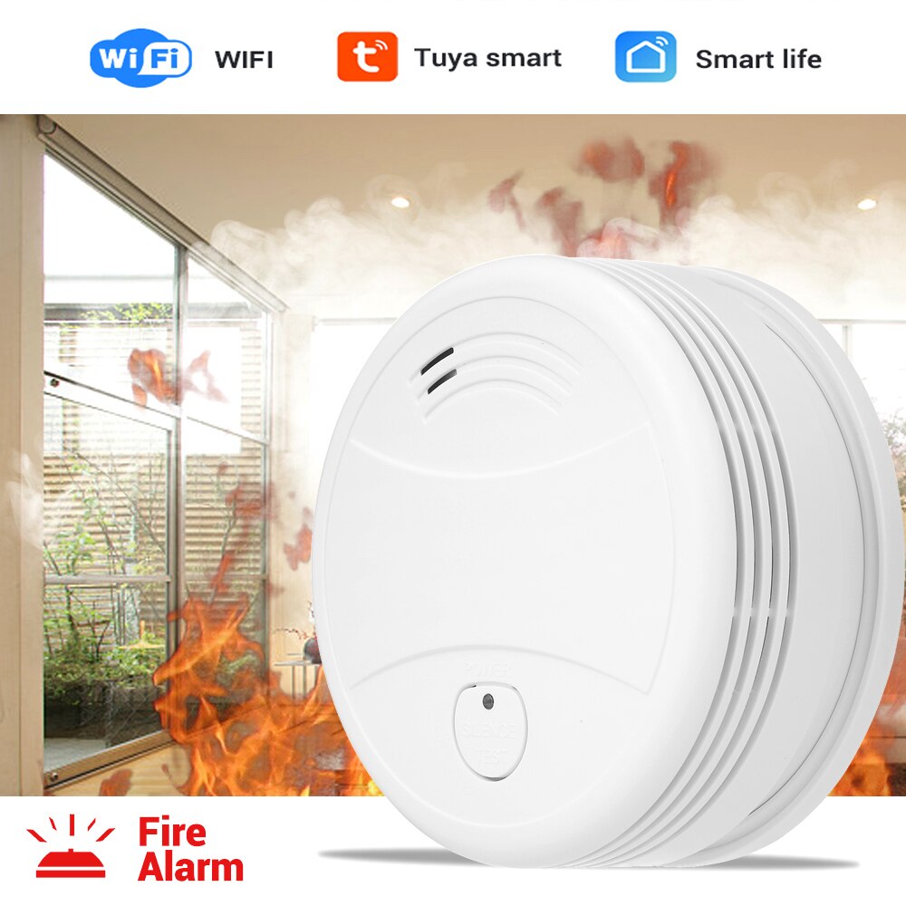 Independent Smoke Detector WiFi Fire Alarm Tuya/Smart Life APP Fire Detector Smoke Sensor 360° detection Low Battery Reminder