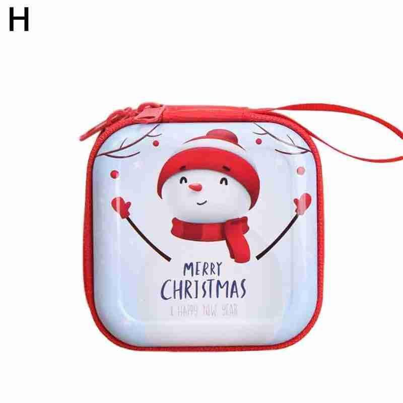 1pc Cartoon Tinplate Xmas Candy Bag Square Round Christmas Candy Bag Purse Year Navidad Tinplate Square Xmas Candy Bag: 8