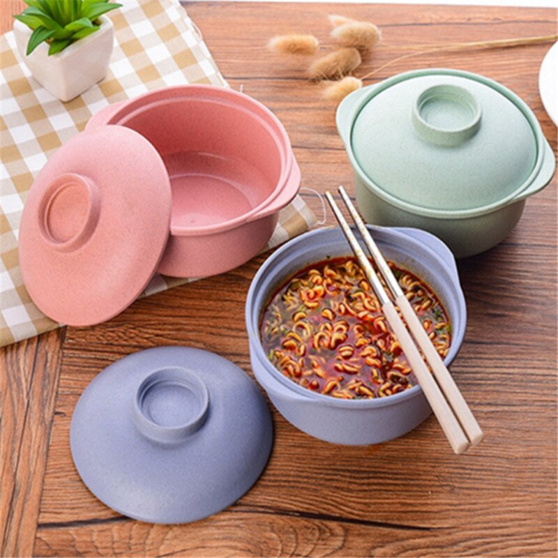 Lunch Tray Dishes Soup Bowl with Lid Dinnerware Pure Natural Wheat Straw Salad Noodles Plate Plastic Tableware