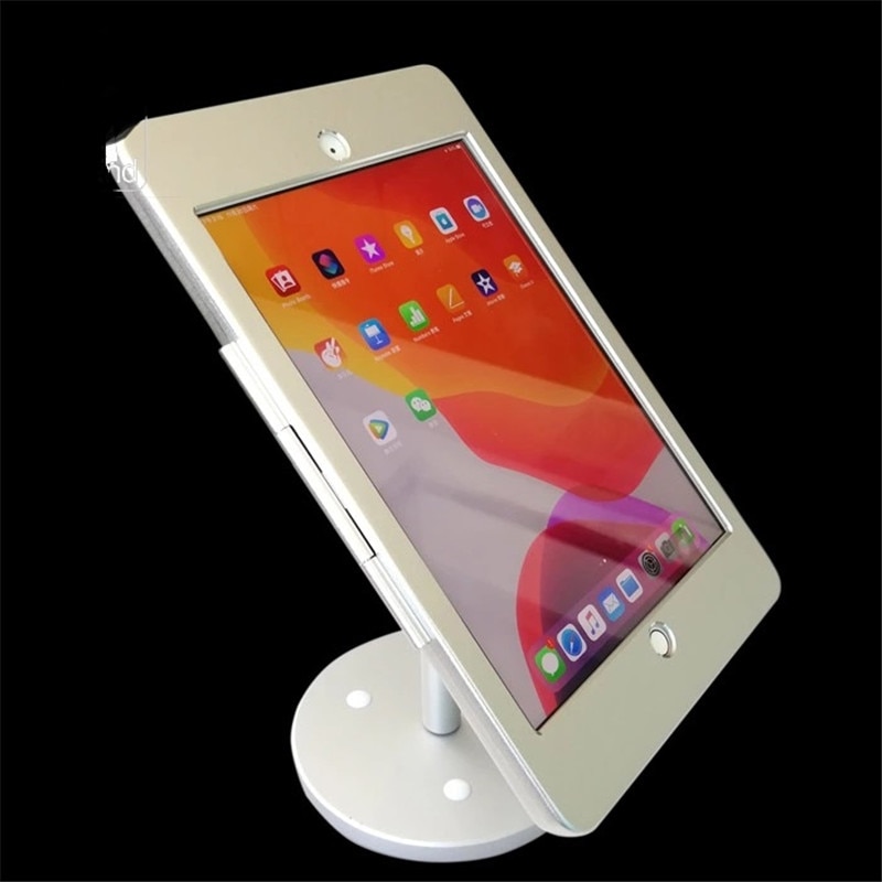for ipad 10.2" 7th Gen desktop kiosk/ security display at hotel or bank / lock metal frame stand on table screw on countertop