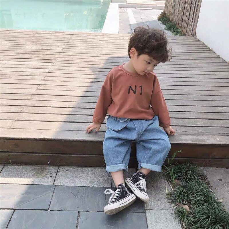2021 primavera autunno ragazzi ragazze tasca pantaloni larghi in denim 1-6 anni bambino bambini casual all-match jeans